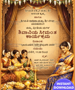 Ritual Gathering Traditional Kannada Seemantha, Baby Shower Invitation with, Drapes & Floral Design