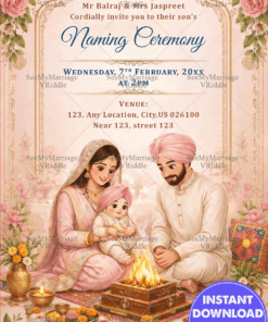 Sacred Ritual Illustration Punjabi Naming Ceremony Invitation with Floral Design