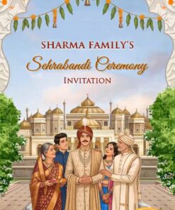 Sehrabandi and Wedding Invitation Video with Family and Groom on Horse Baraat Illustration
