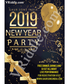 Black and Golden Theme Balloons, Ribbons Decorated New Year Party Celebration Invitation Flyer for Businesses