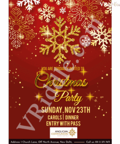 Luxurious Golden and Red Theme Glitter Type Leaves and Stars Decorated Christmas Party Celebration Flyer for Businesses, Brands and Companies