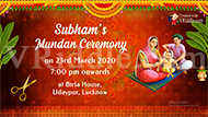 A Red Traditional Ganesha Theme Mundan Ceremony Invitation