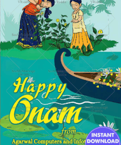Green Happy Onam Greeting WhatsApp Card, Children Cartoons