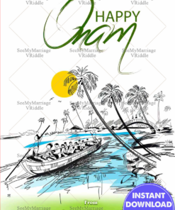 Traditional Green Theme Onam Greetings with Boat Cartoon