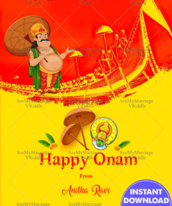 Vallamkali Theme Happy Onam Wishes Greetings in Red and Yellow Theme Background
