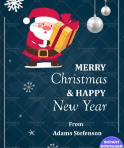 Happy Christmas Blue Theme Christmas Greeting Card With Santa