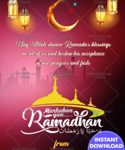 Happy Ramadan Greeting Wishes Card with Elegant Pink Theme Background