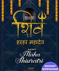 Hara Hara Shambho Maha Shivrathri Festival Greeting Card In Blue Theme Background with Lord Shiva Idol