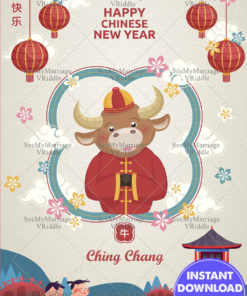 OX Theme Chinese New Year Card with Orange Theme Background