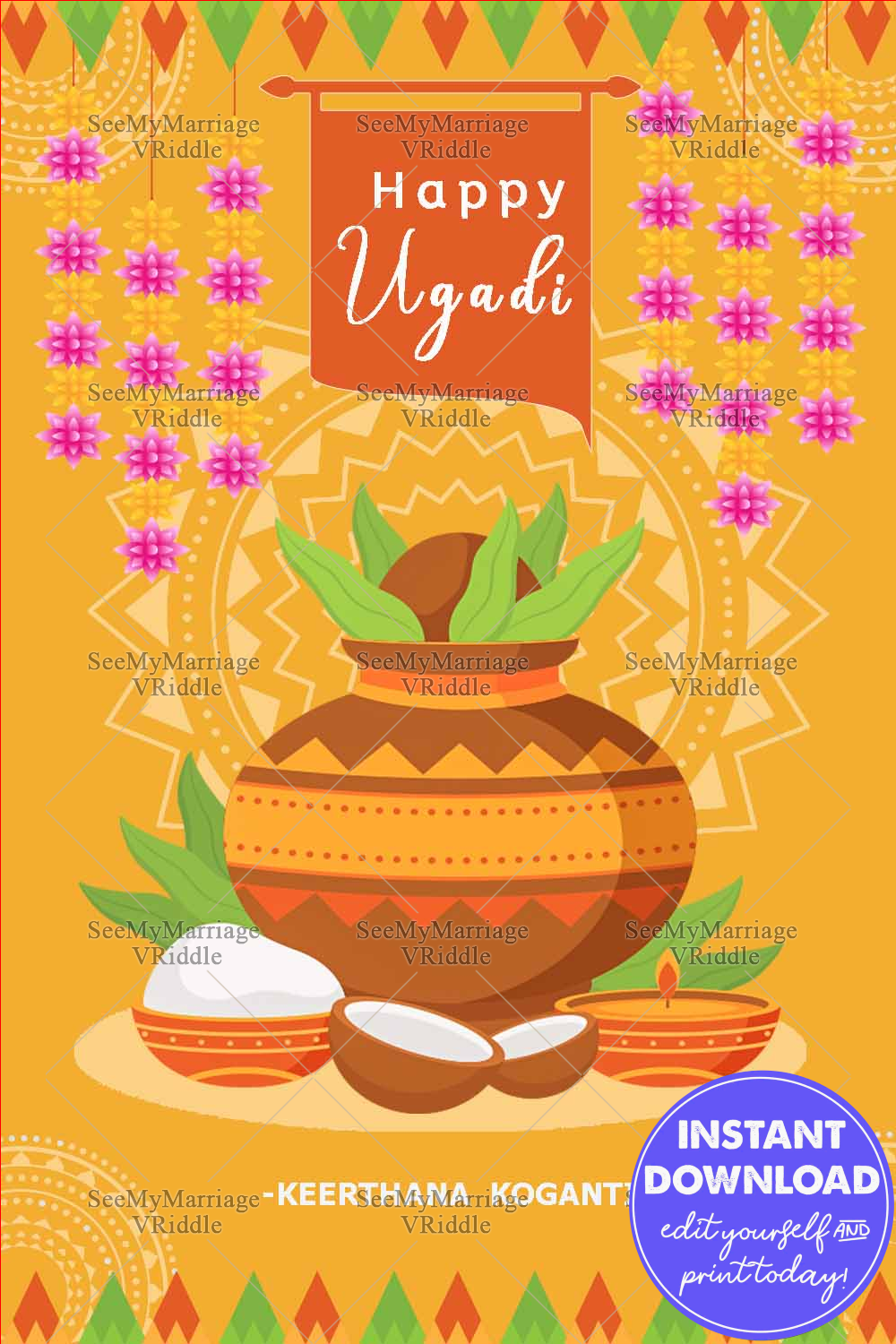 Ugadi Greeting Card in Yellow Ochre Theme