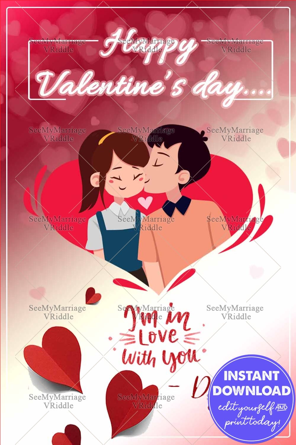 Valentines Day Greeting Card With Red Hearts