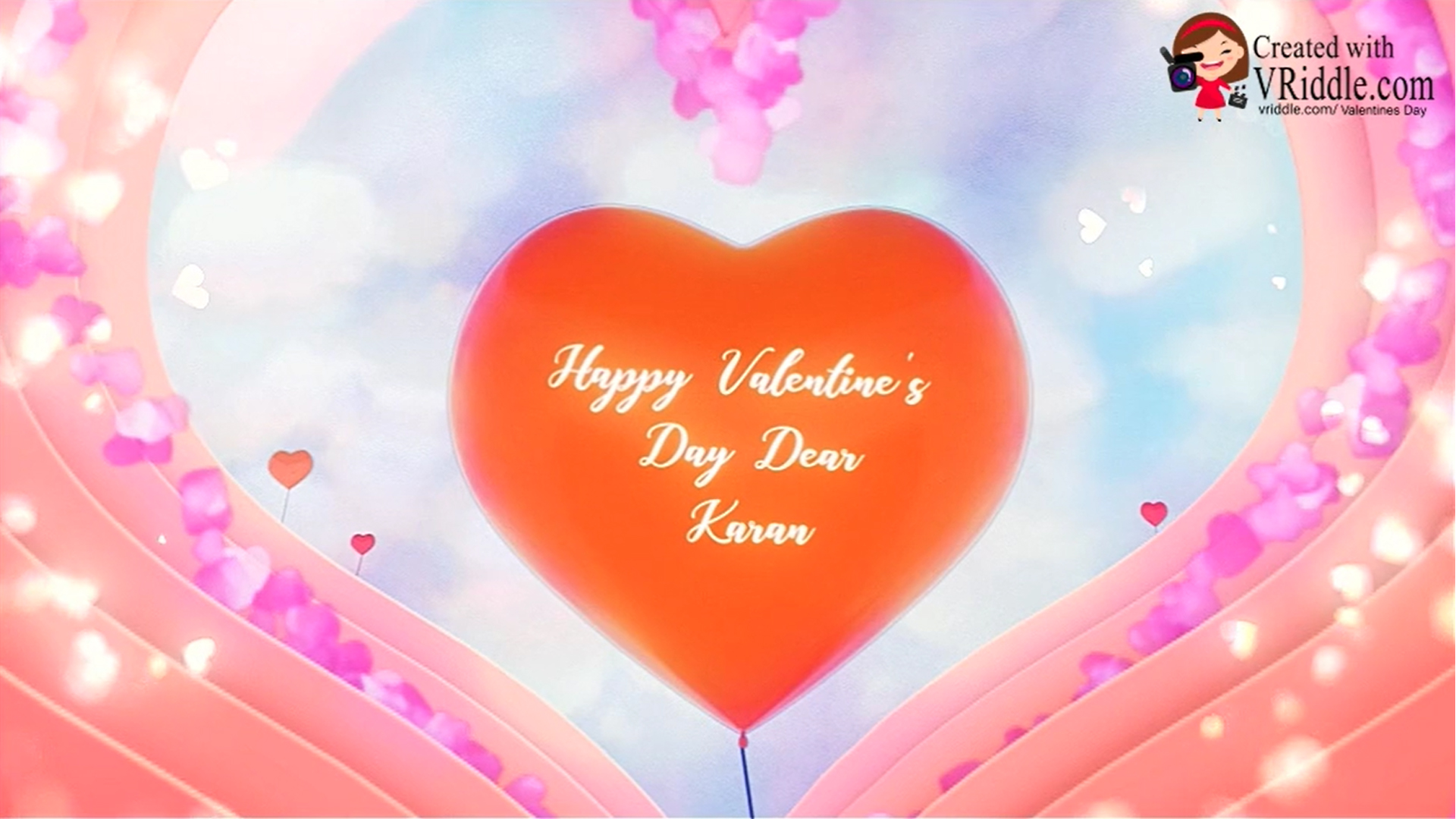 Create Red Heart Flying Balloon Theme Valentine Greeting Wishes Video With Love Particles Theme