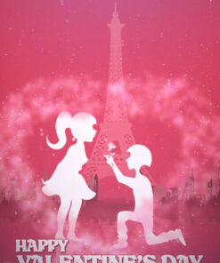 Create Pink Love Theme Valentine Greeting Card For Your Dear One with Love Couple In Paris