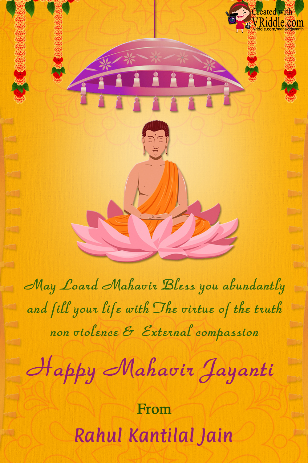 Create Golden Yellow Theme Mahavir Jayanthi Greeting Card - Image 2