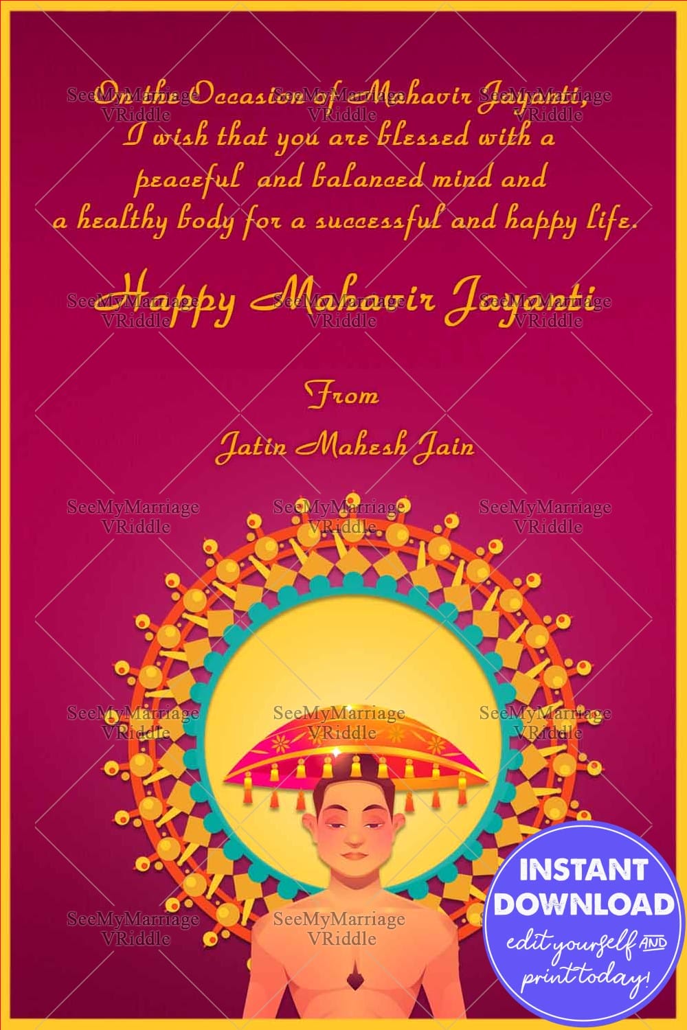 Red theme Mahavir Jayanti Greeting Card