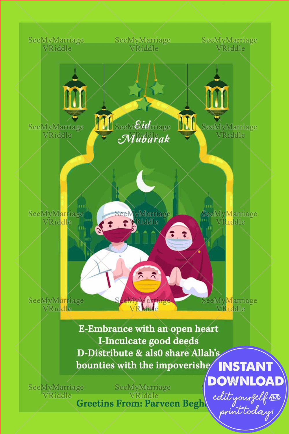 Simple Vector Design Green Theme Eid- Bakrid Greeting Card
