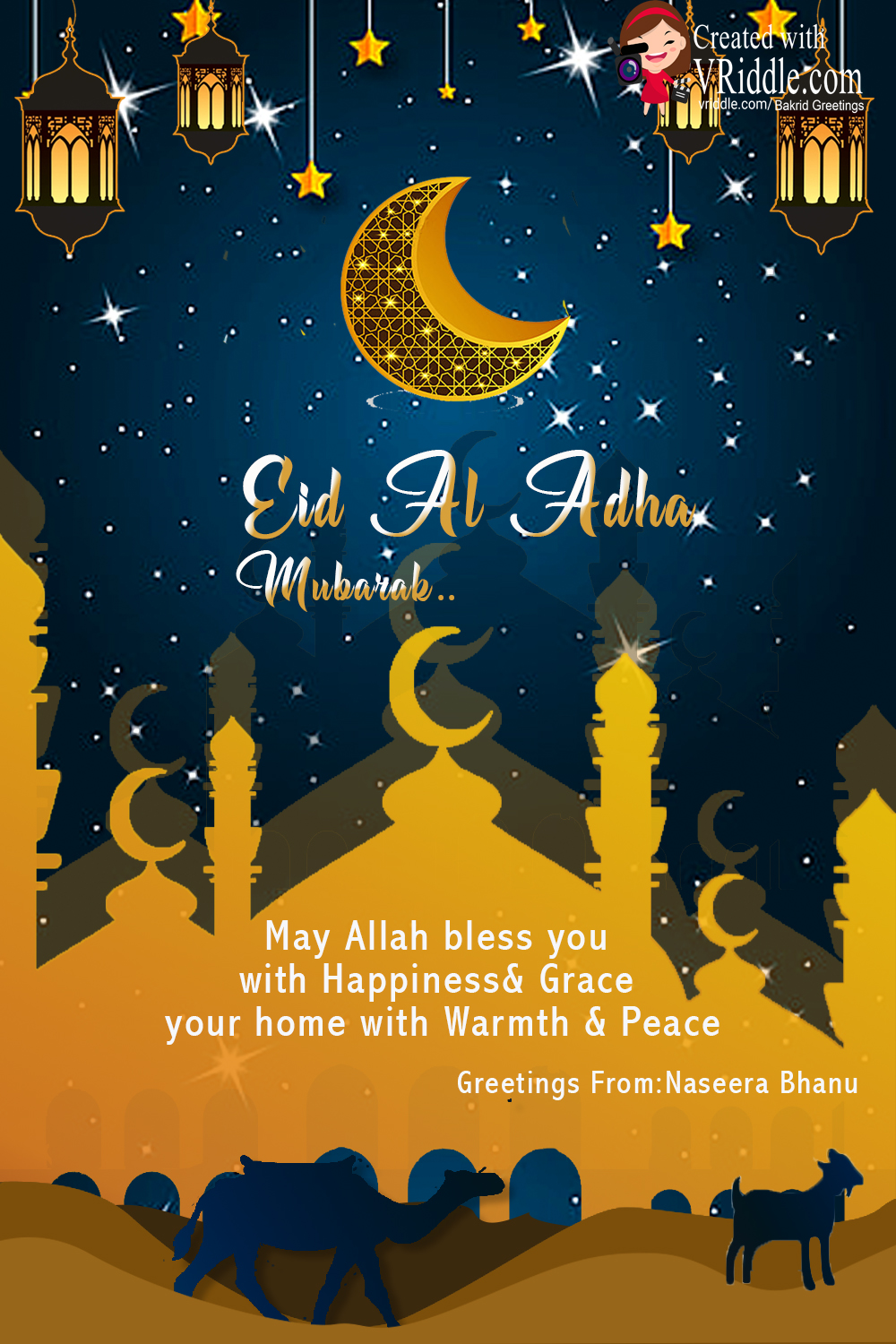 Royal Yellow & Persian Blue Theme Eid -Bakrid Greeting Card - Image 2