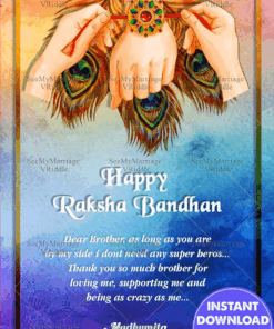Peacock Feather And Hand Theme Happy Raksha Bandhan Card