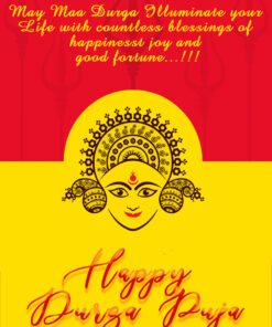 Traditional Red & Yellow Theme Durga Devi Greeting Invitation