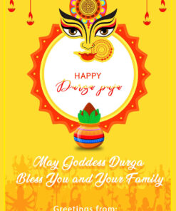 Traditional Orange & Yellow Theme Durga Puja Greeting Invitation