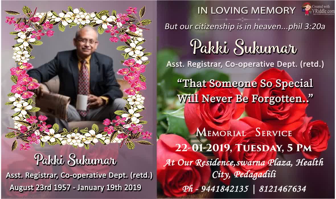 Rose Floral Theme Obituary Card with Picture