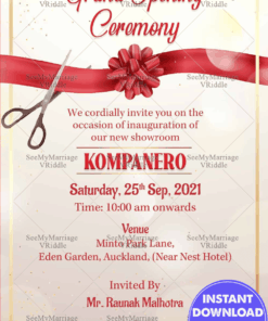 Cream Theme Inauguration Invitation Template with Red Ribbon Design