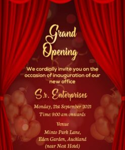 Red Curtain Theme Grand Opening Announcement Card