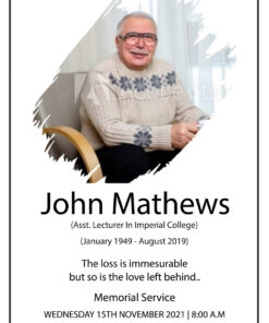 Elegant White Theme Obituary Card