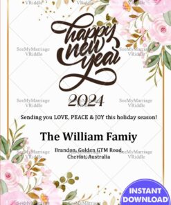 Floral Golden Border Theme Happy New Year Greeting Card