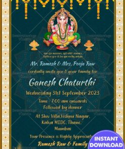 Blue Green Ganesh Chaturthi Greeting Card