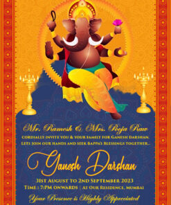 Ganesh Chaturthi Yellow Violet Theme Animated Video Invite