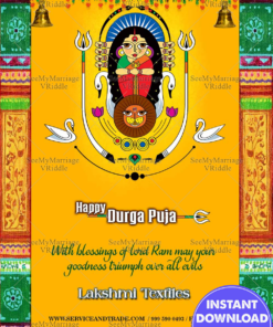 Traditional Yellow Dussehra Greeting Card Durga Puja Madhubani Art