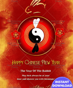 Chinese New Year Of Rabbit Greeting Card Yin Yang Theme