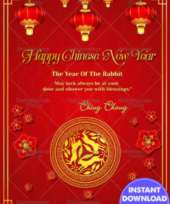 Chinese New Year Of Rabbit Theme Greeting Card Red Gold