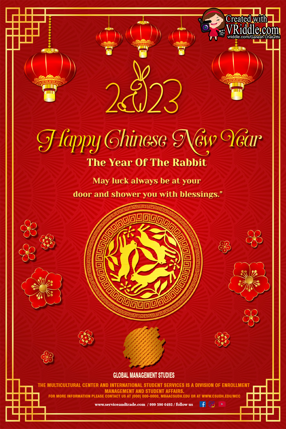 Chinese New Year Of Rabbit Theme Greeting Card Red Gold - Image 2