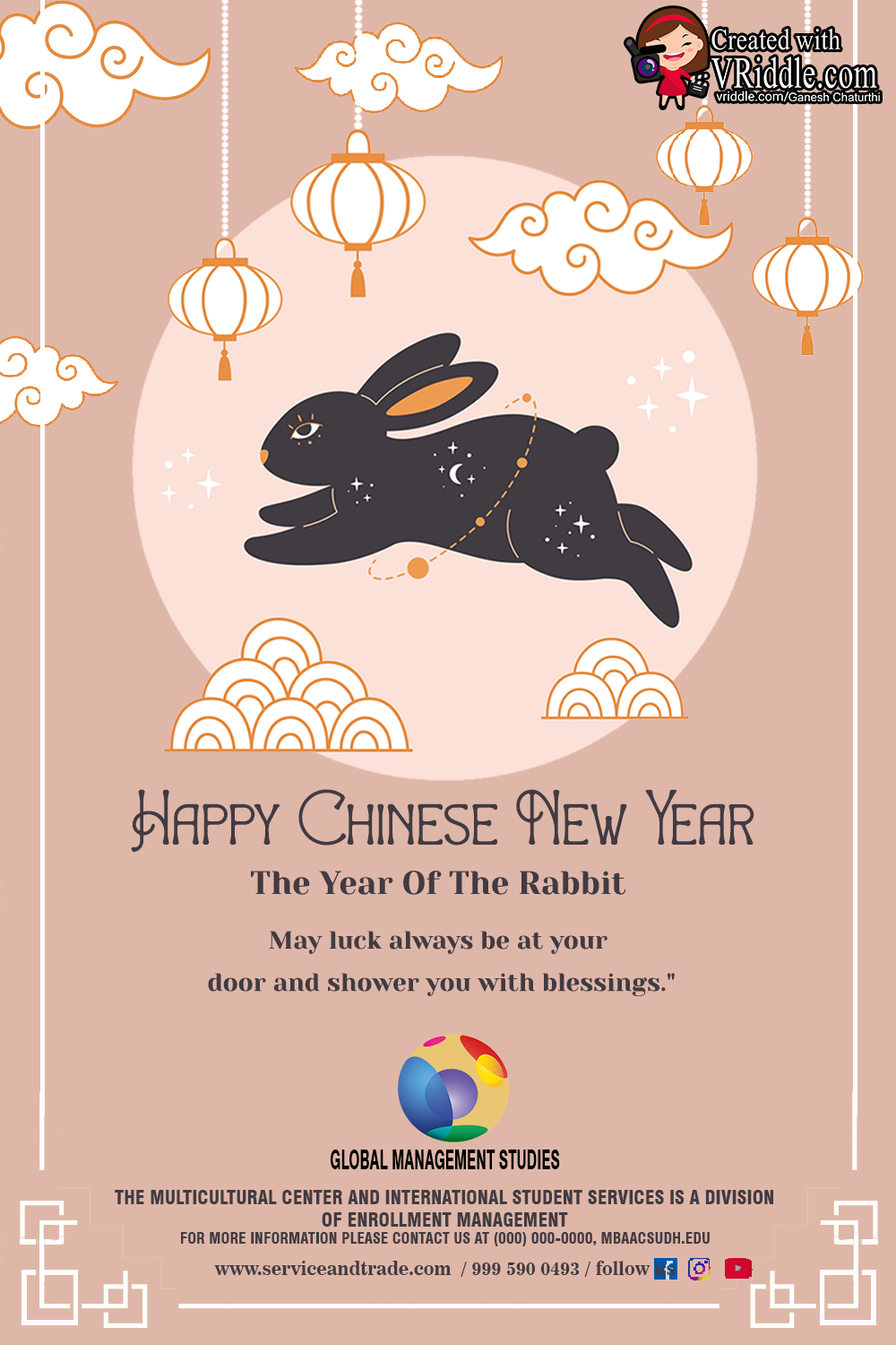 Pink Chinese New Year Of Rabbit Greeting Card Celestial Bodies - Image 2