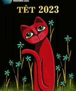 Red Cat Vietnamese New Year Greeting Card Black Theme