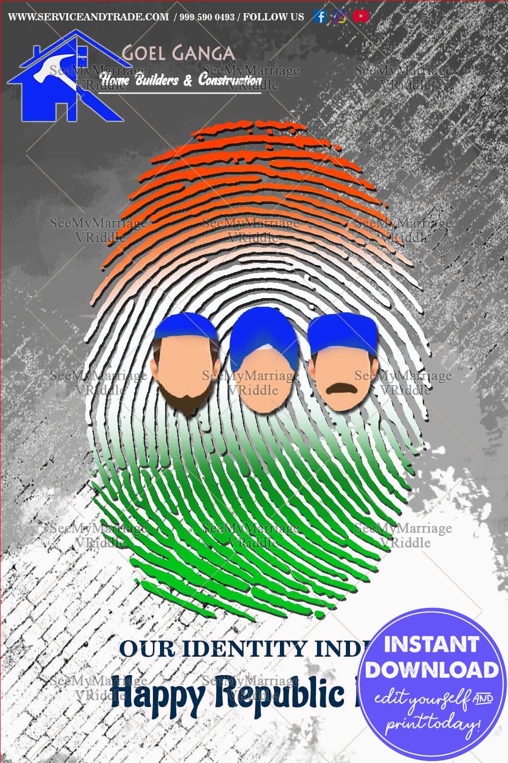 Secular Republic Day Greeting Card Finger Print Theme