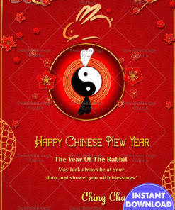 Yin Yang Theme Traditional Chinese New Year Greeting Card Year Of Rabbit
