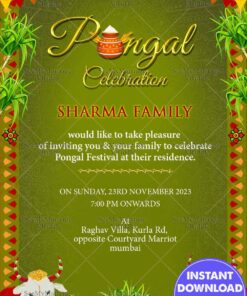 Celebrating the Harvest Pongal Festival Invitation In Green Theme