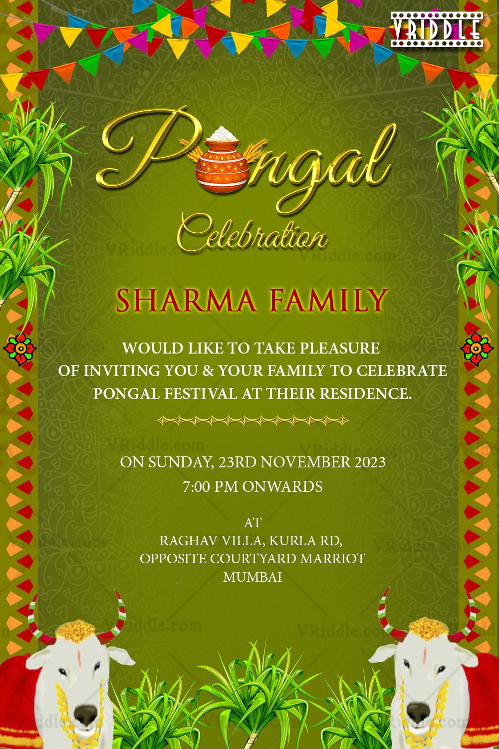 Celebrating the Harvest Pongal Festival Invitation In Green Theme - Image 2