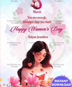 A Women's Day Greeting with a Girl Immersed in Reading, Surrounded by Vibrant Flowers and Nature's Beauty.
