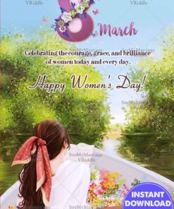 Women's Day Greeting with a Girl in a Boat, Peaceful Lakeside Journey