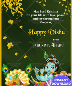 Happy Vishu Greetings in Krishna theme