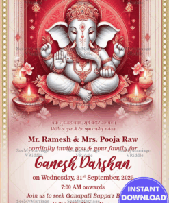Traditional Red and Gold Ganesh Darshan Invitation Card