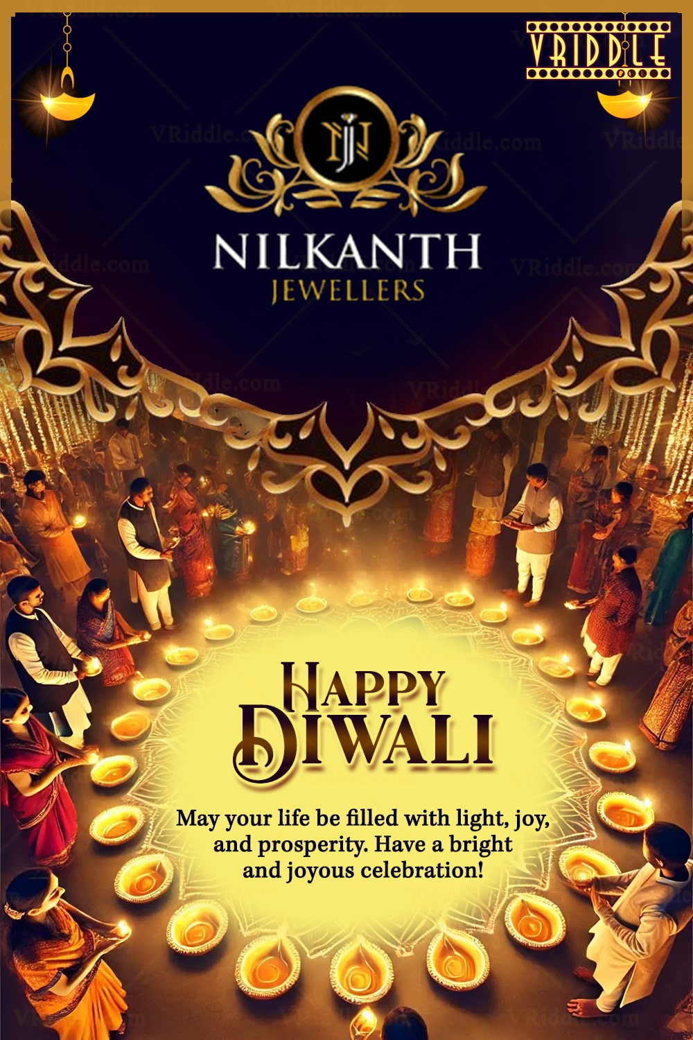 Community Celebration Diwali Greeting Card with Diyas Decor - Image 2