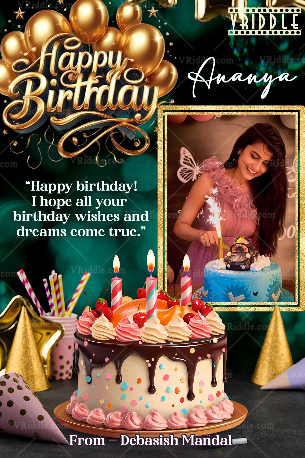Elegant Birthday Sparkle Card: Golden Glamour & Joy - Image 2