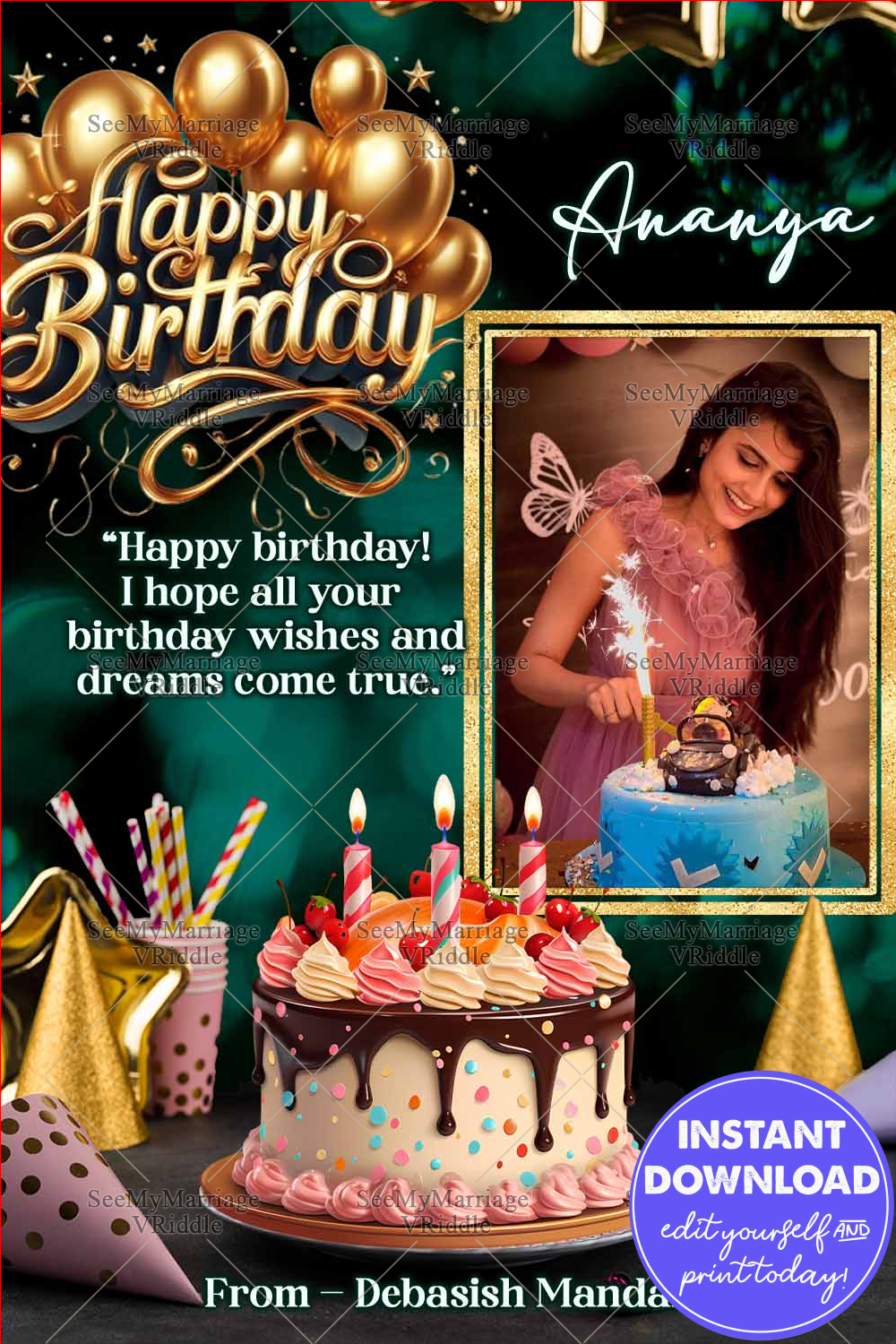 Elegant Birthday Sparkle Card: Golden Glamour & Joy