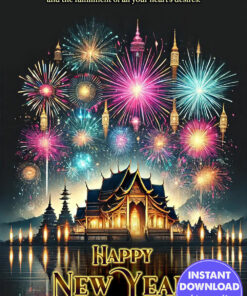 Colorful New Year Greeting Card with Fireworks Design