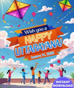 Sky Festivities Uttarayan Celebration Greeting Card with Kites and Children